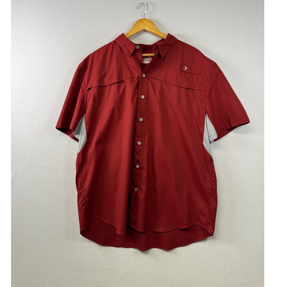 Reel Legends Fishing Shirt Mens‎ XL Red Mariner II Short Sleeve Vented Ripstop